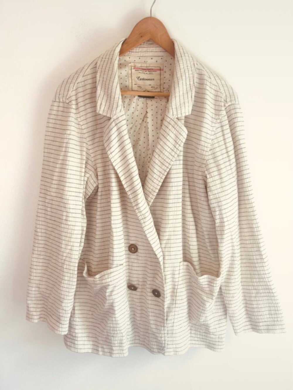 Anthropologie Cartonnier Ivory & Black Striped Double Breasted Blazer‎ | Size L